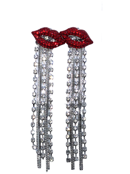 Red Hot Lips Rhinestone Dangle Earrings - Xtreme Bling