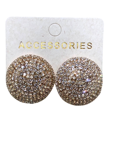 Rhinestone Round Button Earrings - Xtreme Bling