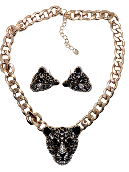 Panther Head Earring and Necklace Set