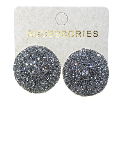 RHINESTONE ROUND BUTTON EARRINGS