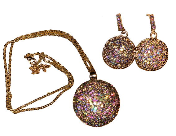 DOME CRYSTAL PENDANT NECKLACE AND EARRINGS SET